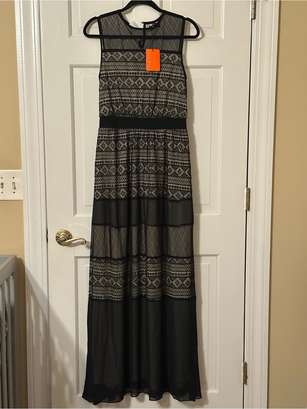 Nichii Black Mesh Overlay and Beige Skirt Maxi Dress Size M